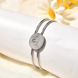 304 Stainless Steel Bangles for Women, Flat Round with Virgin Mary & Word Mama Mary, Stainless Steel Color, 1/2 inch(1.2cm), Inner Diameter:  1-3/4 inch(4.6cm)x2-1/2 inch(6.2cm)(BJEW-R014-03P)