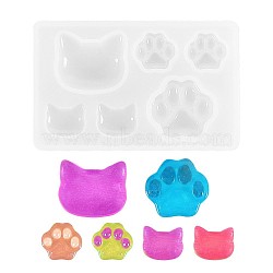 Silicone Molds, Resin Casting Moulds, Jewelry Making DIY Tool For UV Resin, Epoxy Resin Jewelry Making, Cat & Bear Paw, White, 77x47x8mm, Inner Size: 14~25mm(DIY-L005-06)