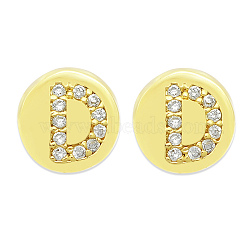 Brass Micro Pave Clear Cubic Zirconia Beads, Flat Round with Letter, Letter.D, 7.5x6.5mm, Hole: 3.5mm, 3pcs/bag(KK-T030-LA843-DX3)