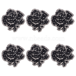 6Pcs Resin Rhinestone Flower Shape Sequin Embroidery Cloth Iron On Patches, Costume Accessories, Flower, Black, 60x57x4mm(PATC-MA0001-09)