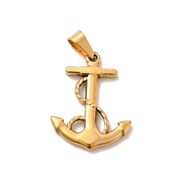 Vacuum Plating 201 Stainless Steel Pendants, Anchor Charms, Golden, 26.5x25x2.5mm, Hole: 7x3.5mm
