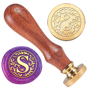 Wax Seal Stamp Set, Golden Tone Sealing Wax Stamp Solid Brass Head, with Retro Wood Handle, for Envelopes Invitations, Gift Card, Letter S, 83x22mm, Stamps: 25x14.5mm