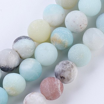 Frosted Natural Flower Amazonite Round Bead Strands, 10~10.5mm, Hole: 1.2mm, about 36pcs/strand, 15.5 inch