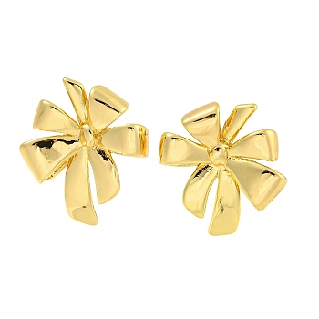 Rack Plating Brass Stud Earrings, Long-Lasting Plated, Lead Free & Cadmium Free, Bowknot, Real 18K Gold Plated, 21x21mm
