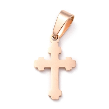 304 Stainless Steel Pendants, Cross, Rose Gold, 20x12x1.2mm, Hole: 3x6mm
