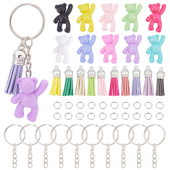 Opaque Acrylic Bear Keychain Making Kits, with Faux Suede Tassel Pendant and Iron Findings, Mixed Color