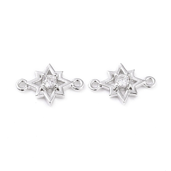 Brass Micro Pave Cubic Zirconia Links, Long-Lasting Plated, Star, Clear, Platinum, 10.3x15x3mm, Hole: 1.2mm