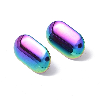 Ion Plating(IP) 304 Stainless Steel Stud Earring Findings, with Vertical Loops and Ear Nuts, Oval, Rainbow Color, 23.5x14.5mm, Hole: 4mm, Pin: 0.7mm