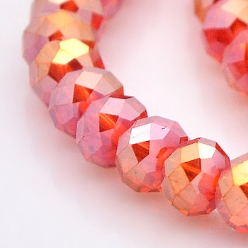 AB Color Plated Faceted Rondelle Electroplate Glass Beads Strands, Red, 6x4mm, Hole: 1mm, about 85pcs/strand, 16 inch