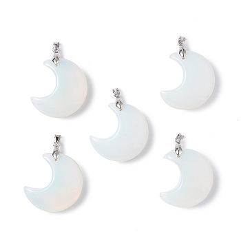 Opalite Pendants, Moon Charms, with Platinum Tone Brass Findings, 35x27x10mm, Hole: 10x4mm