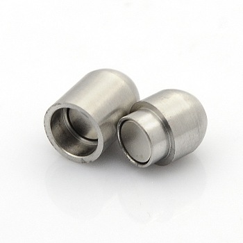 304 Stainless Steel Matte Surface Magnetic Clasps with Glue-in Ends, Barrel, Stainless Steel Color, 18.5x9mm, Hole: 5mm