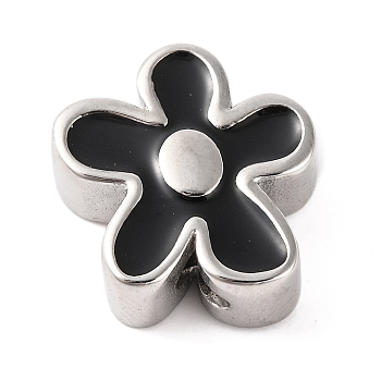 304 Stainless Steel Enamel Beads, Flower, Black, 16x15.5x6mm, Hole: 1.6mm