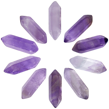 Beebeecraft 10Pcs Natural Amethyst No Hole, Faceted Bullet, Double Terminated Points, 22~23x6x6mm