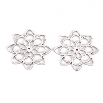 304 Stainless Steel Filigree Joiners Links, Laser Cut, Flower, Stainless Steel Color, 24x24x1mm, Hole: 0.8mm