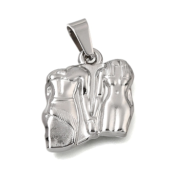 304 Stainless Steel Pendants, with 201 Stainless Steel Snap On Bails, Human Charms, Stainless Steel Color, 19.5x18x2.5mm, Hole: 7x3.5mm