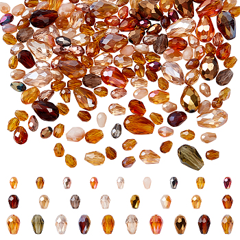 178Pcs Glass Beads, Teardrop, Faceted, Transparent/Opaque, Mixed Style, Peru, 6~12x4~8mm, Hole: 0.9~1.4mm