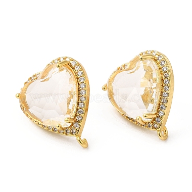 Golden Clear Heart Brass+Glass Stud Earring Findings