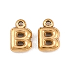 304 Stainless Steel Pendants, Letter Charms, Ion Plating(IP), Letter B, 9.5~10x2.5~9x2.5mm, Hole: 1.2mm(STAS-S186-12B-G01)