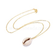 Electroplate Cowrie Shell Pendant Necklaces, with Brass Cable Chains, Seashell Color, 17.04 inch(43.3cm), Pendant: 18~24x10~14x6~7mm(X-NJEW-JN02370)