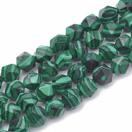 Synthetic Malachite Beads Strands, Star Cut Round Beads, Faceted, 6~7x5~6mm, Hole: 1mm, about 59~61pcs/strand, 14.2~14.6 inch(G-S332-6mm-002)