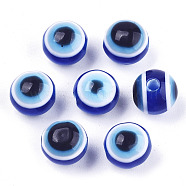 Evil Eye Resin Beads, Round, Royal Blue, 8x7mm, Hole: 1.5mm(RESI-R140-8mm-01)