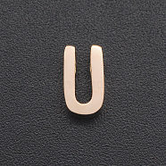 201 Stainless Steel Charms, for Simple Necklaces Making, Laser Cut, Letter, Rose Gold, Letter.U, 8x4.5x3mm, Hole: 1.8mm(STAS-R109-JA433-U-3)