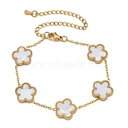 Ion Plating(IP) Resin Flower Link Chain Bracelet, Golden 304 Stainless Steel Bracelet, White, 6-1/2 inch(16.5cm), 13mm(BJEW-H602-02G-01A)