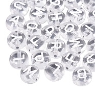 Transparent Acrylic Beads, Flat Round with White Mixed Letters, Clear, 7x4mm, Hole: 1.5mm, about 1480pcs/200g(TACR-SZ0001-01B)