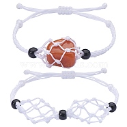 Adjustable Braided Nylon Cord Macrame Pouch Bracelet Making, with Glass Beads, White, Inner Diameter: 1-7/8~3-1/4 inch(4.7~8.4cm), 2 styles, 1pc/style, 2pcs/set(AJEW-SW00013-16)