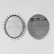 Vintage Tibetan Style Alloy Brooch Cabochon Bezel Settings, Cadmium Free & Lead Free, with Iron Pin Back Bar Findings, Antique Silver, Oval Tray: 40x30mm, 48x38x2mm, Pin: 0.8mm(X-PALLOY-O037-05AS)