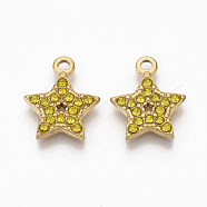 Golden Tone 304 Stainless Steel Pendants, with Rhinestone, Star, Citrine, 16x13x2mm, Hole: 1.8mm(STAS-T050-015G-06)