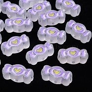 Transparent Acrylic Beads, with Enamel, Frosted, Candy, WhiteSmoke, 13.5x26.5x9.5mm, Hole: 3mm(MACR-S374-05B-07)