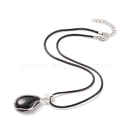 Natural Obsidian Teardrop Pendant Necklaces Set with Waxed Cords for Women, 17.91 inch(45.5cm)(NJEW-TA00034-02)