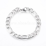 304 Stainless Steel Figaro Chain Bracelets, with Lobster Claw Clasps, Stainless Steel Color, 8-1/8 inch(20.7cm), 8.5mm(BJEW-P236-20P)