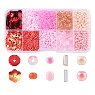 DIY Beads Jewelry Making Finding Kit, Including Glass Pearl & Seed & Bugle & Plastic Paillette Beads, Pink, 3~8x0.2~4mm, Hole: 0.5~1.5mm(DIY-YW0006-88)