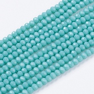 Opaque Solid Color Glass Bead Strands, Imitation Jade, Faceted, Rondelle, Medium Turquoise, 3x2mm, Hole: 0.8mm, about 185~190pcs/strand, 14.9~17.3 inch(38~44cm)(GLAA-F076-A04)