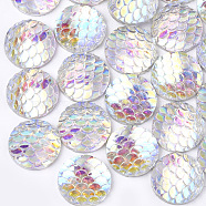 Resin Cabochons, AB-Color, Flat Round with Mermaid Fish Scale, Clear AB, 12x3mm(X-CRES-Q207-12mm-06)