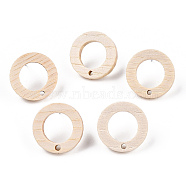 Ash Wood Stud Earring Findings, with 304 Stainless Steel Pin, Round, 18mm, Hole: 1.6mm, Pin: 0.7mm(EJEW-N017-011V)