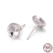 925 Sterling Silver Stud Earring Findings, For Half Drilled Beads, Silver, 13.5x8mm, Pin: 0.9mm(STER-E062-04A-S)