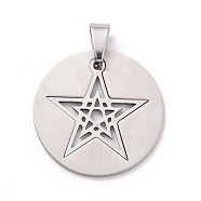 Flat Round with Star 201 Stainless Steel Pendants, Stainless Steel Color, 31x31x1.5mm, Hole: 4x9mm(STAS-I032-146)