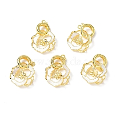 Brass Twister Clasps with Shell, Flower, for Half Drilled Bead, Real 18K Gold Plated, 30mm, Hole: 1.4mm, Pin: 0.8mm(KK-P223-07G)