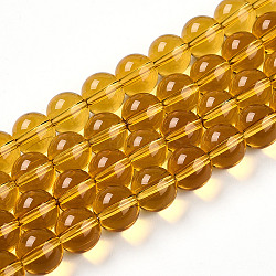 Transparent Glass Beads Strands, Round, Goldenrod, 9.5~10mm, Hole: 1.5mm, about 40~42pcs/strand, 14.76~15.12 inch(37.5~38.4cm)(GLAA-T032-T10mm-23)