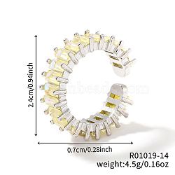 Brass Glass Cuff Rings, Open Rings for Women, Light Yellow(ZQ1341-13)