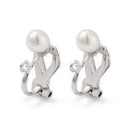 304 Stainless Steel Clip-on Earring Findings with Imitation Pearl Plastic Beaded, with Loops, Stainless Steel Color, 16x8.5x5mm(STAS-H216-03A-P)