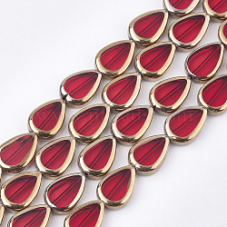 Electroplate Glass Beads Strands, Edge Plated, Teardrop, Red, 16.5x11.5x5mm, Hole: 1mm, about 20pcs/strand, 12.9 inch(EGLA-S188-04E)