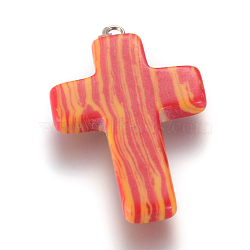 Synthetic Malachite Pendants, Dyed, Cross, Tomato, 32~34x20~22x3~5mm, Hole: 1.5mm(G-Q479-02)