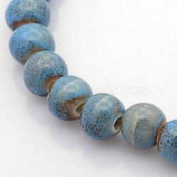 Handmade Fancy Antique Glazed Porcelain Ceramic Round Beads Strands, Sky Blue, 10mm, Hole: 2mm, about 35pcs/strand, 12~13 inch(PORC-L019-10mm-11)