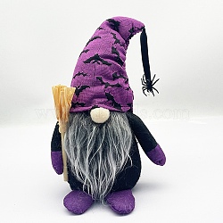 Cloth Gnome with Spider/Bat Sculpture Ornament, for Halloween Home Party Decoration, Purple, 150x100x230mm(HAWE-PW0002-03C)