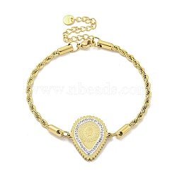 304 Stainless Steel Micro Pave Clear Cubic Zirconia Teardrop Link Bracelets for Women, Golden, 7-1/4 inch(18.3cm)(BJEW-Q339-01A)