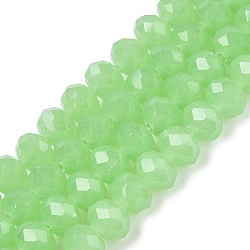 Glass Beads Strands, Imitation Jade, Faceted, Rondelle, Pale Green, 8x6mm, Hole: 1mm, about 64~65pcs/strand, 40~41cm(EGLA-A044-J8mm-D01)